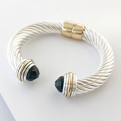 Stack It Up Thick Bracelet Cuff- Jeweled Black Stone