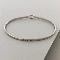 'Besties' Dainty Bangle Bracelet-Silver