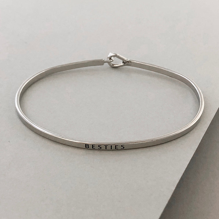 'Besties' Dainty Bangle Bracelet-Silver