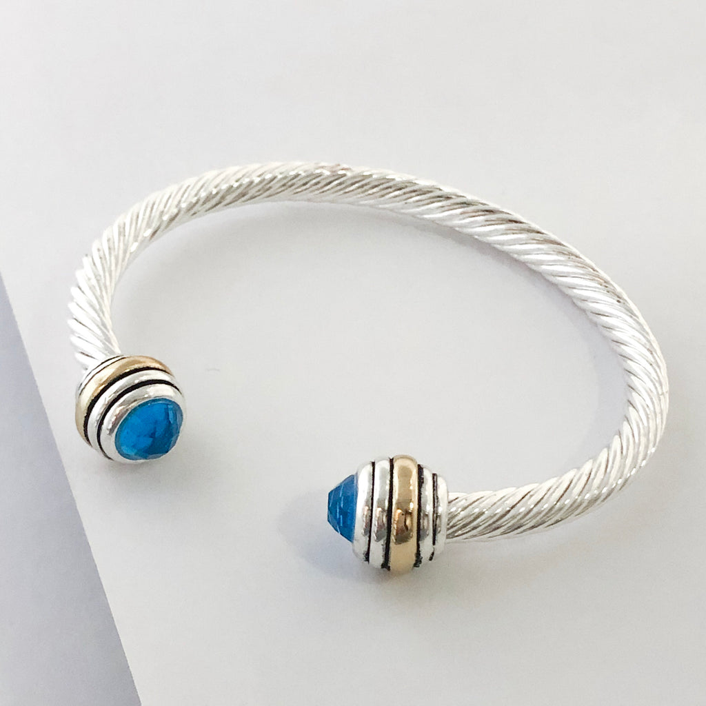 Stack It Up Bracelet Cuff- Jeweled Turquoise Blue Stone