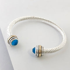 Stack It Up Bracelet Cuff- Jeweled Turquoise Blue Stone