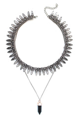 Saffron Metal Layered Choker Necklace Set- Silver