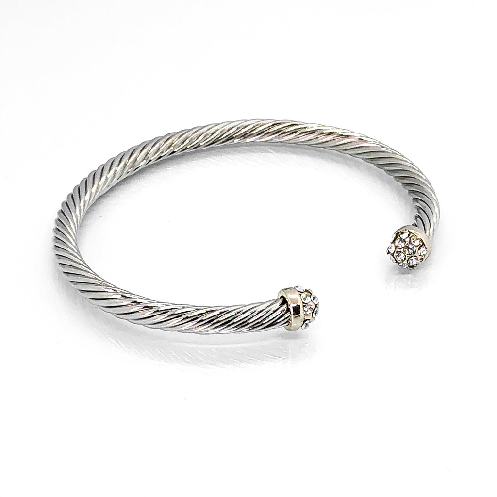 Stack It Up Bracelet Cuff- Two Tone / Pave Tips