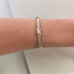 Stack It Up Bracelet Cuff- Two Tone Criss-Cross