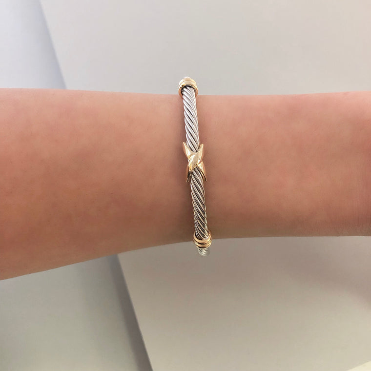 Stack It Up Bracelet Cuff- Two Tone Criss-Cross