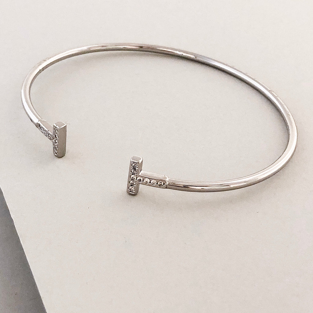 Delicate T Cuff Bracelet- Silver
