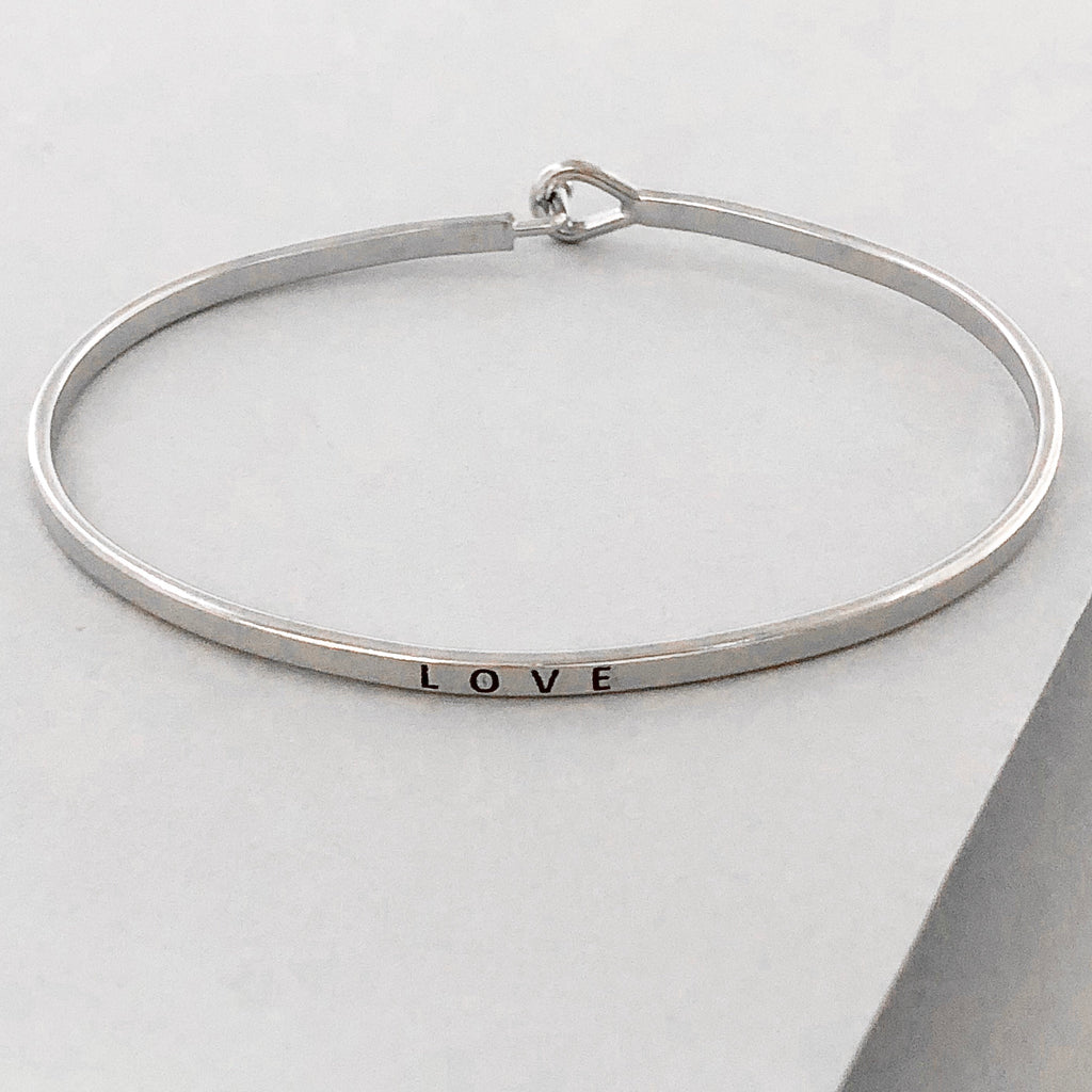 'Love' Dainty Bangle Bracelet-Silver
