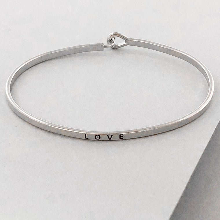 'Love' Dainty Bangle Bracelet-Silver