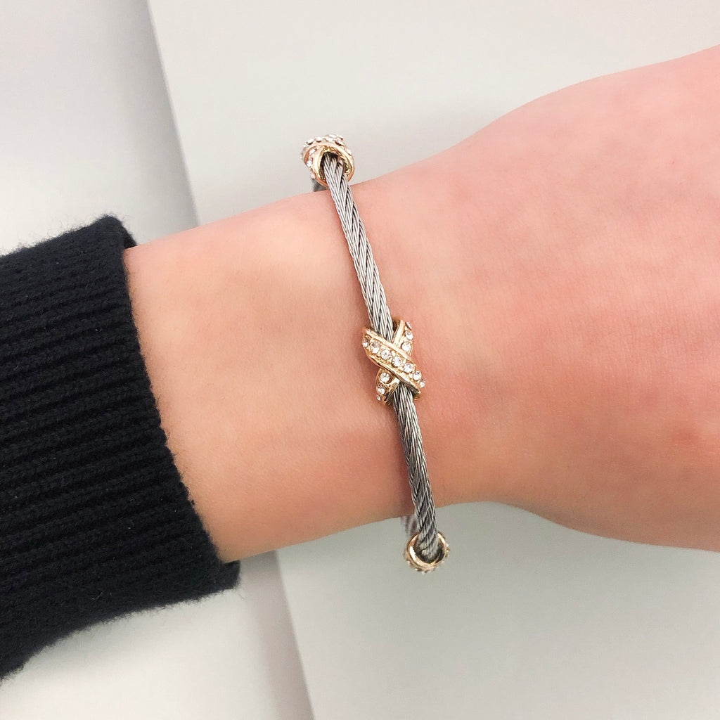 Stack It Up Wire Bangle Bracelet- Pavé Criss Cross