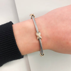 Stack It Up Wire Bangle Bracelet- Pavé Criss Cross