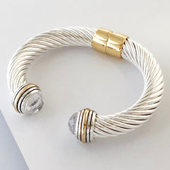 Stack It Up Thick Bracelet Cuff- Jeweled Crystal Clear Stone