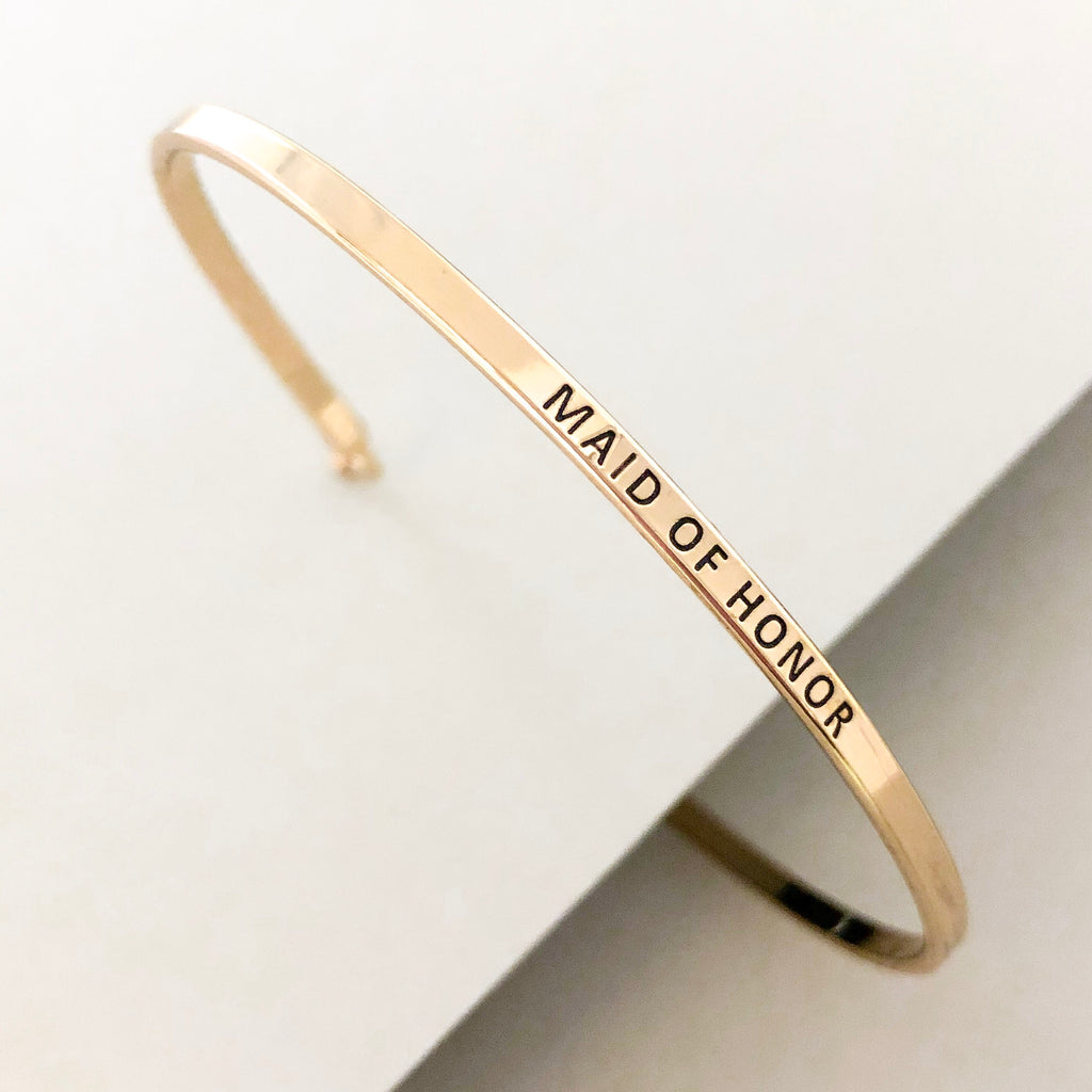 'Maid Of Honor' Dainty Bangle Bracelet-Gold