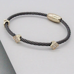 Stack It Up Wire Bangle Bracelet- Gunmetal / Pavé Clover Leaf