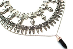 Saffron Metal Layered Choker Necklace Set- Silver