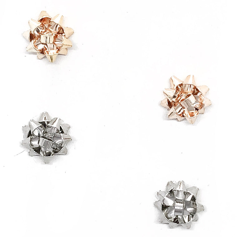 Festive Bow Stud Earrings Set of Two- Gold/ Silver