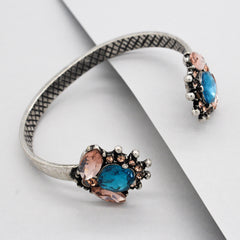 Maya Crystal Cuff Bracelet- Silver