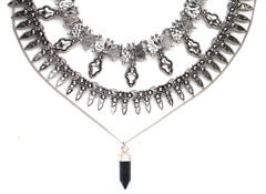 Saffron Metal Layered Choker Necklace Set- Silver