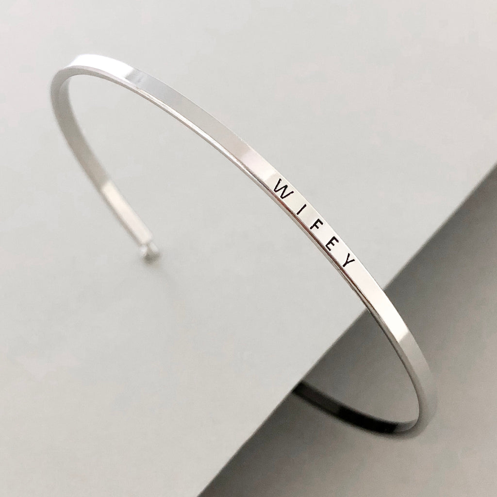 'Wifey' Dainty Bangle Bracelet-Silver