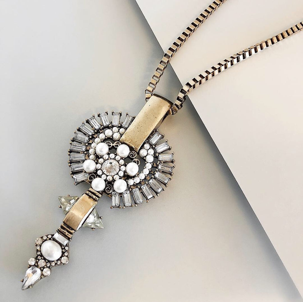 Embellished Medallion Long Necklace