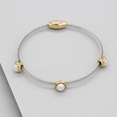 Stack It Up Wire Bangle Bracelet- Pearl Studs