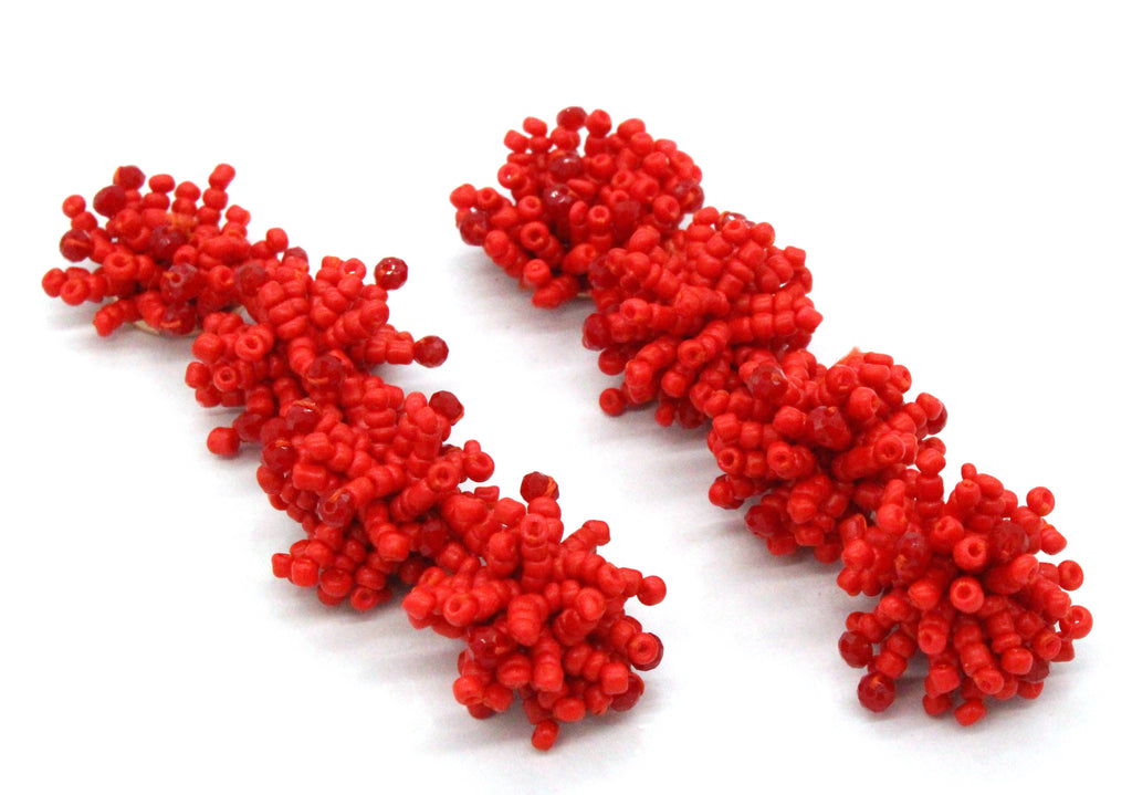 Beatriz Beaded Cluster Drop Earrings- Red