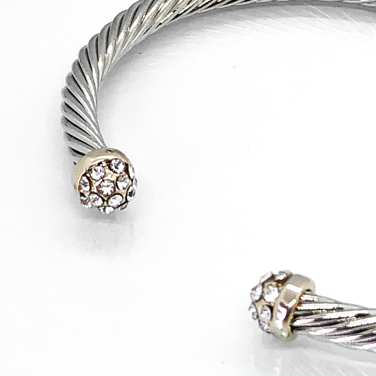 Stack It Up Bracelet Cuff- Two Tone / Pave Tips