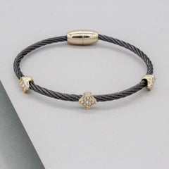 Stack It Up Wire Bangle Bracelet- Gunmetal / Pavé Clover Leaf