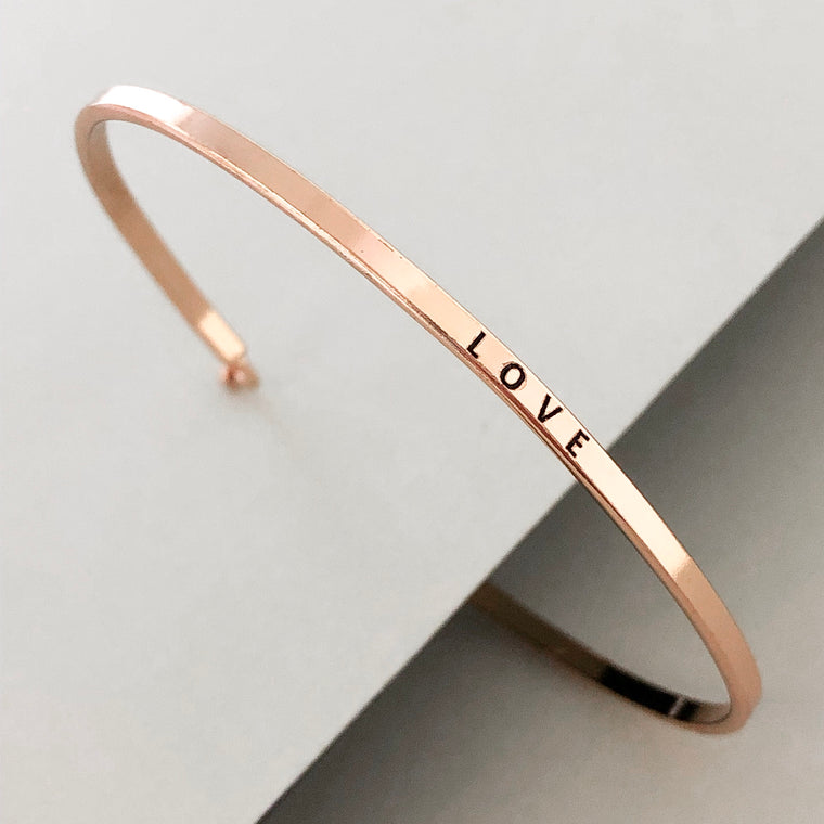 'Love' Dainty Bangle Bracelet-Rose Gold