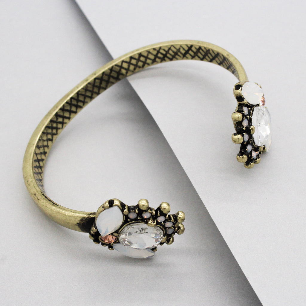 Maya Crystal Cuff Bracelet- Brass