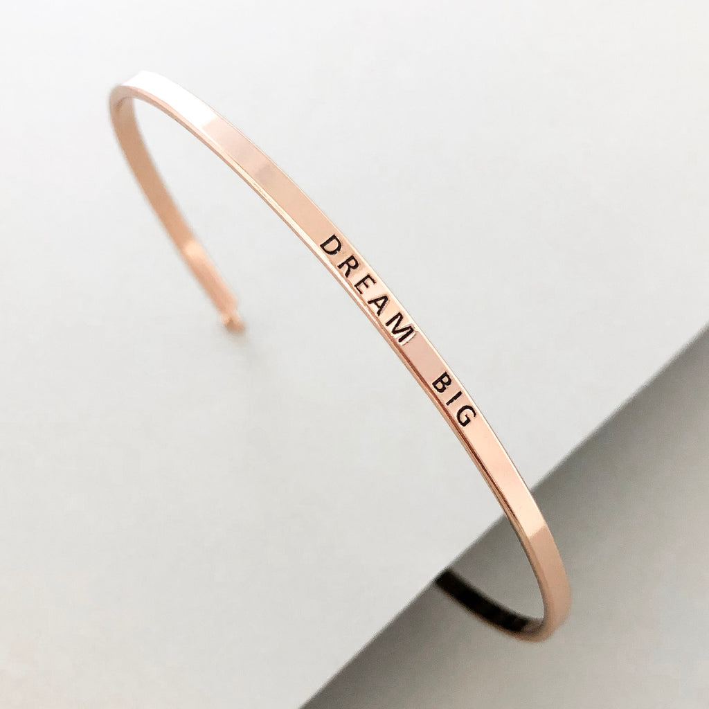 'Dream Big' Dainty Bangle Bracelet-Rose Gold