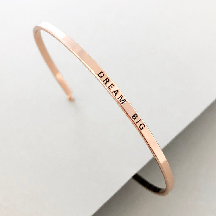 'Dream Big' Dainty Bangle Bracelet-Rose Gold