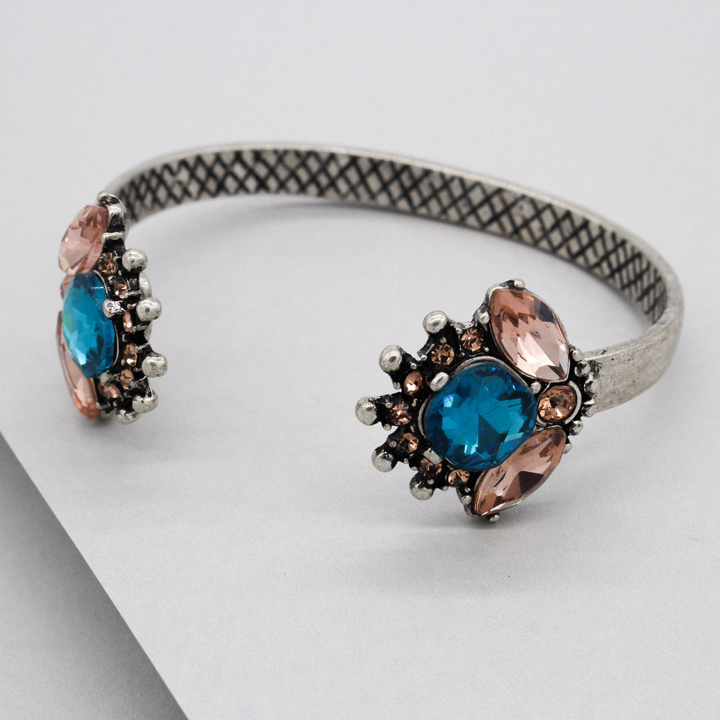 Maya Crystal Cuff Bracelet- Silver
