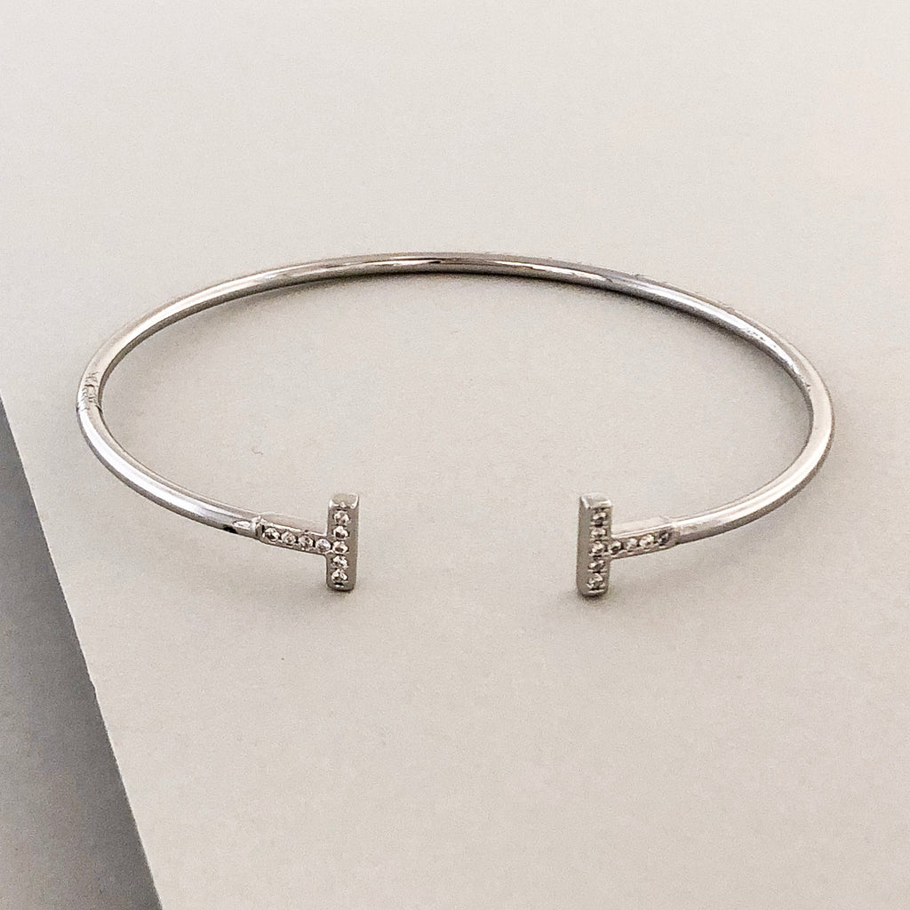 Delicate T Cuff Bracelet- Silver