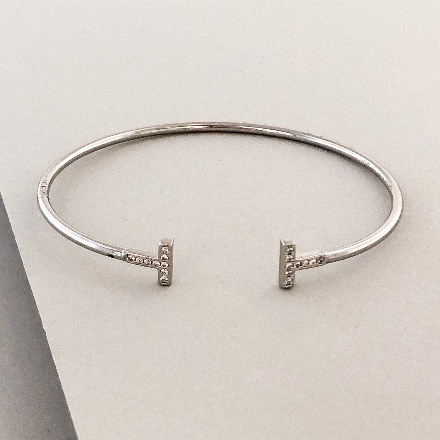Delicate T Cuff Bracelet- Silver