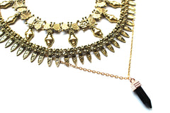 Saffron Metal Layered Choker Necklace Set- Gold