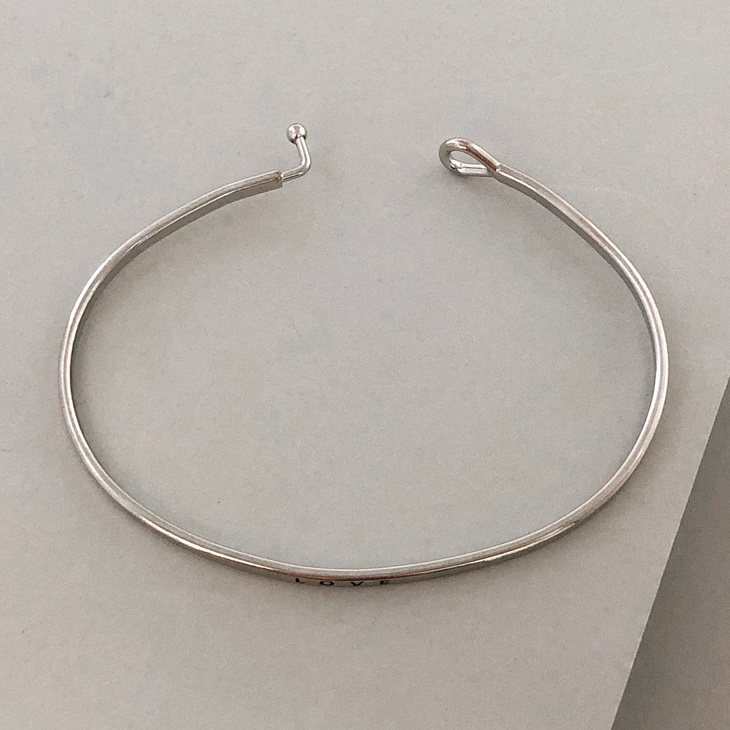 'Love' Dainty Bangle Bracelet-Silver