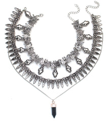 Saffron Metal Layered Choker Necklace Set- Silver