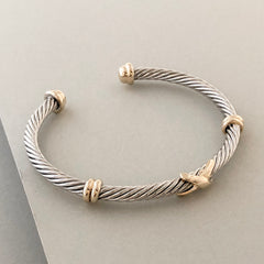 Stack It Up Bracelet Cuff- Two Tone Criss-Cross
