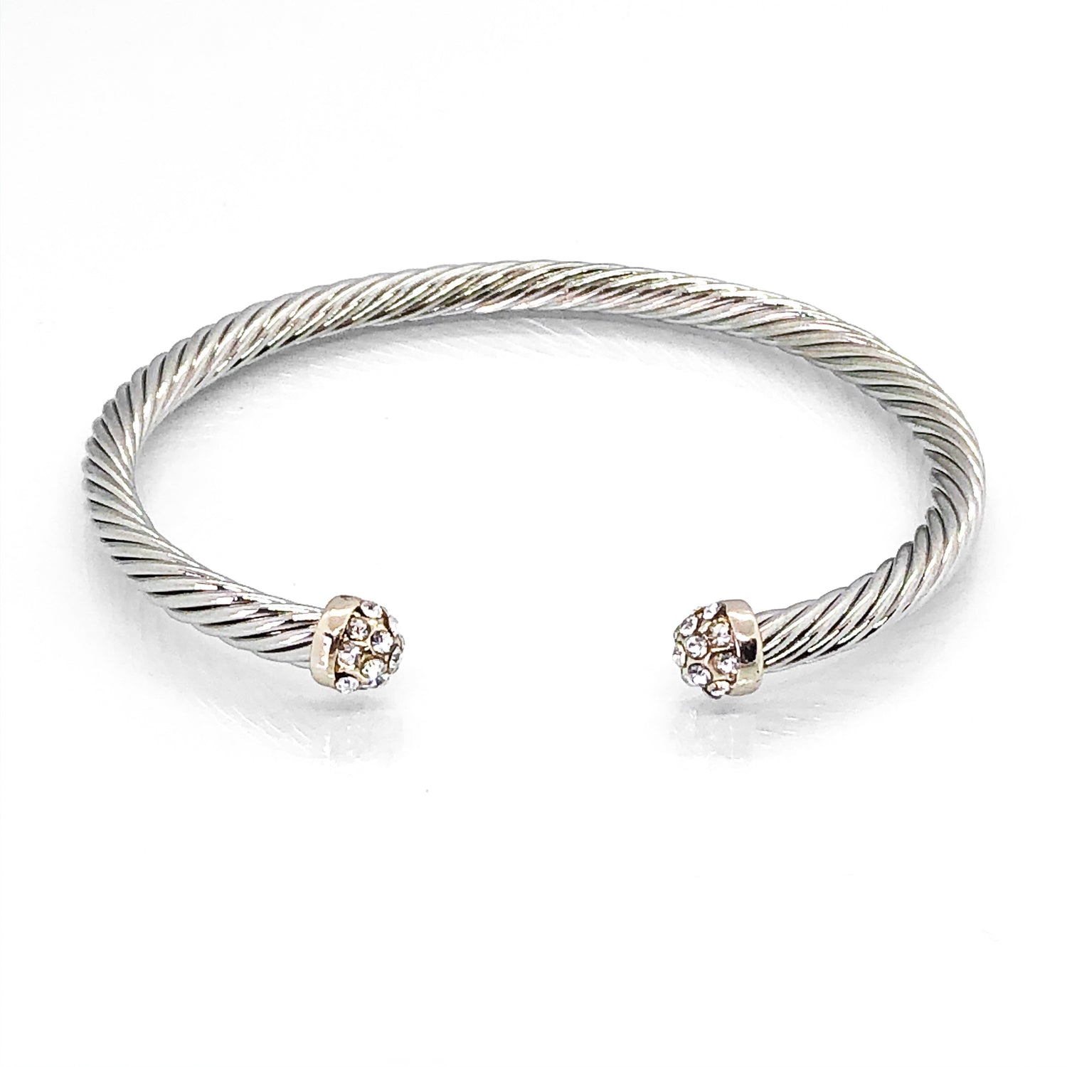 Stack It Up Bracelet Cuff- Two Tone / Pave Tips