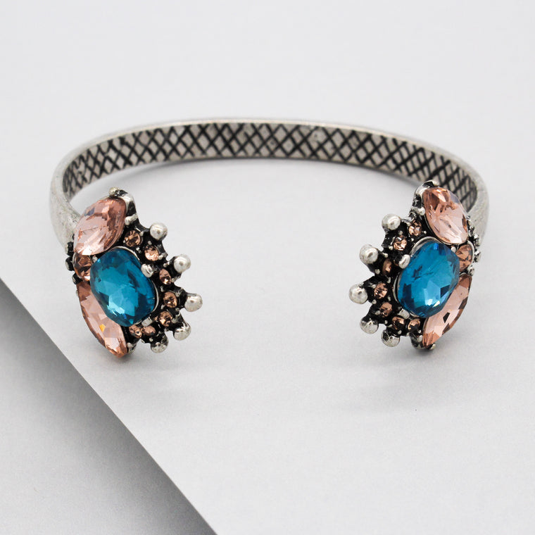 Maya Crystal Cuff Bracelet- Silver