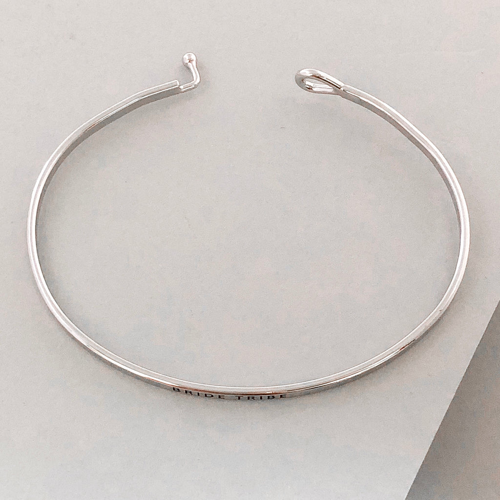'Bride Tribe' Dainty Bangle Bracelet-Silver