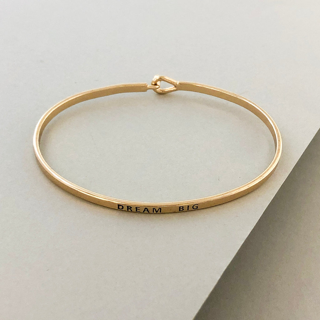 'Dream Big' Dainty Bangle Bracelet- Gold