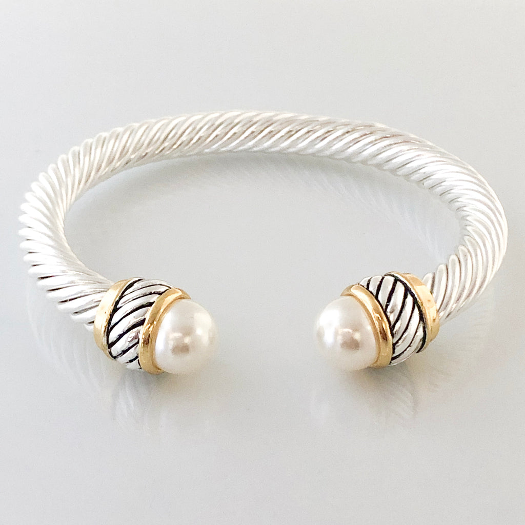 Stack It Up Thick Bracelet Cuff- Classic Pearl Tips