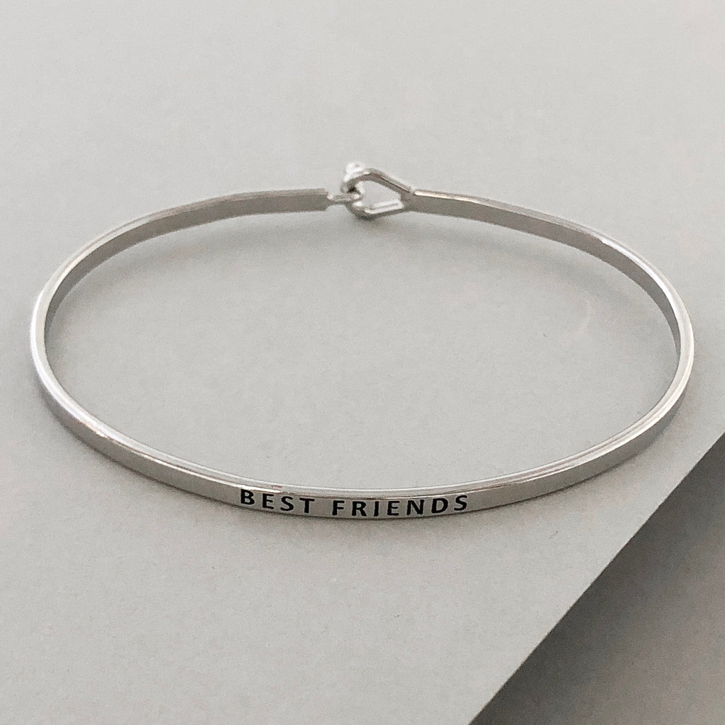'Best Friends' Dainty Bangle Bracelet- Silver