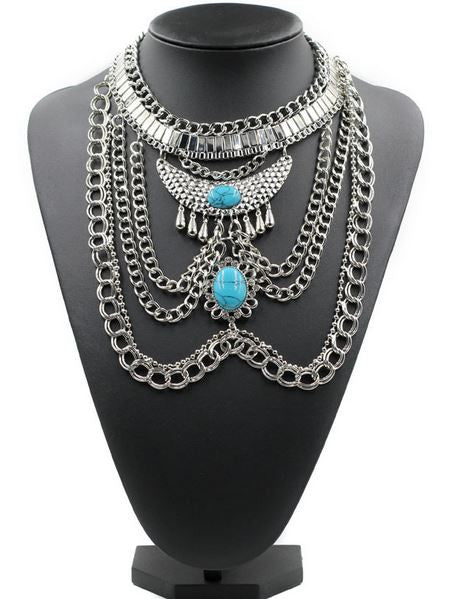 Native Goddess Draped Chains Necklace- Turquoise Stone