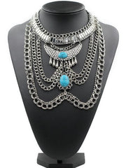 Native Goddess Draped Chains Necklace- Turquoise Stone