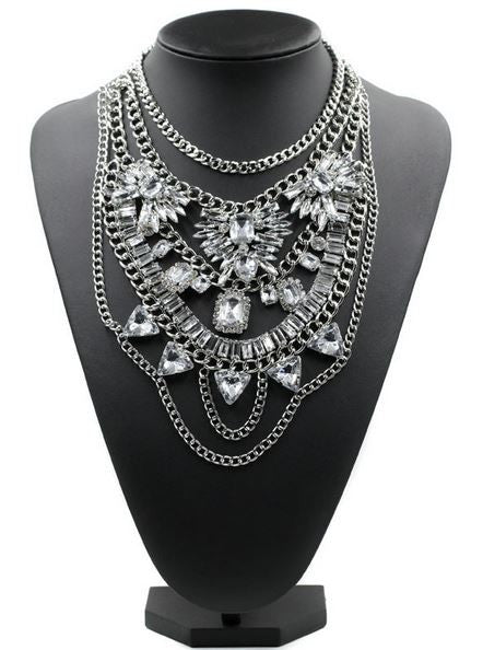 Layered Chains & Crystals Statement Necklace