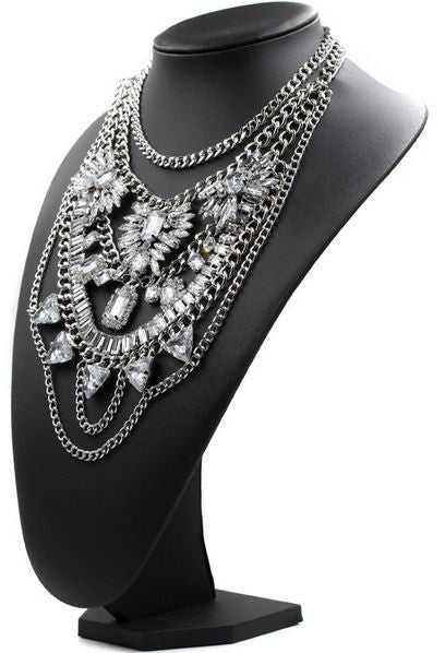 Layered Chains & Crystals Statement Necklace