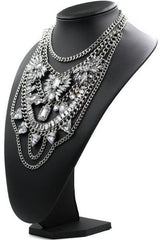 Layered Chains & Crystals Statement Necklace