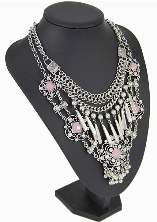 Layered Embellished Metal Droplets Necklace